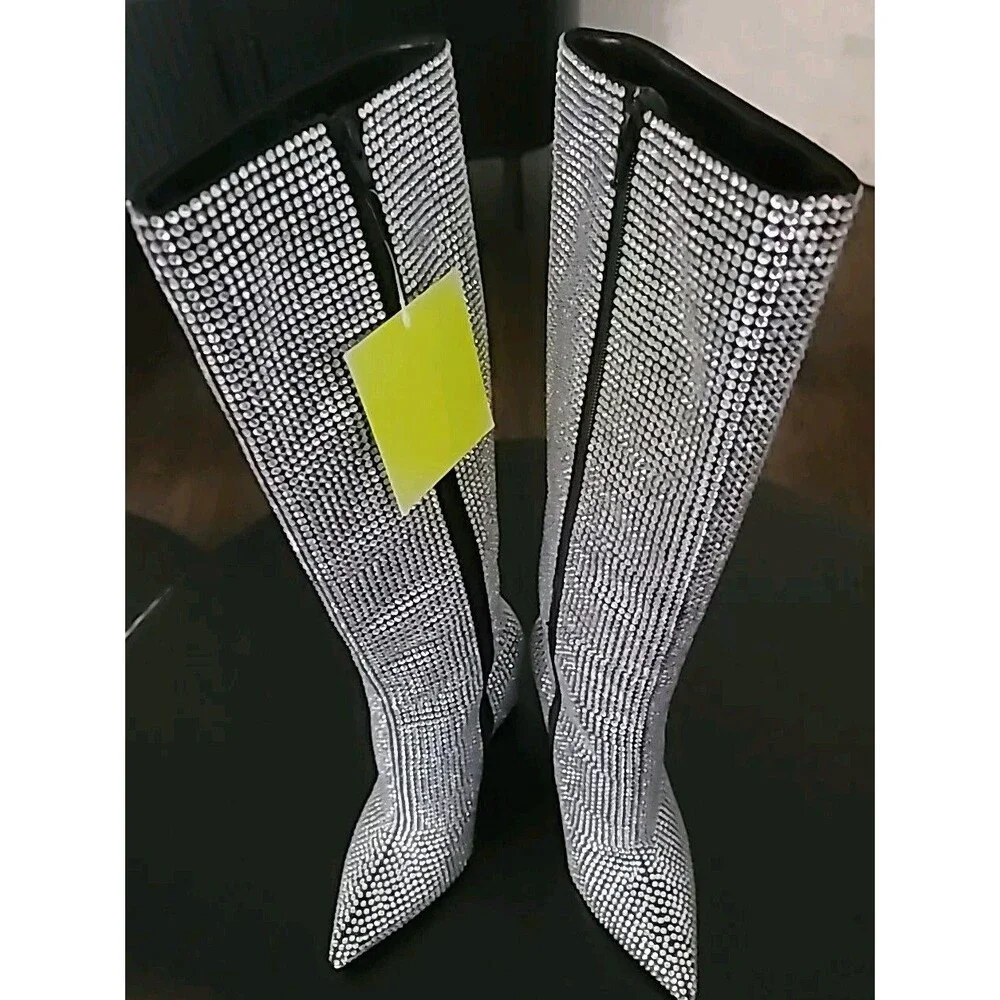 Gianni Bini Gabor Two Rhinestone Pointed Toe Tall Wedge Boots Size 7M